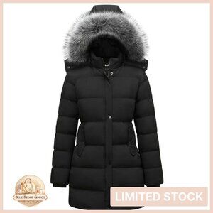 Winter Puffer Coat with Removable Hood Slim Fit Warm Insulated Jacket